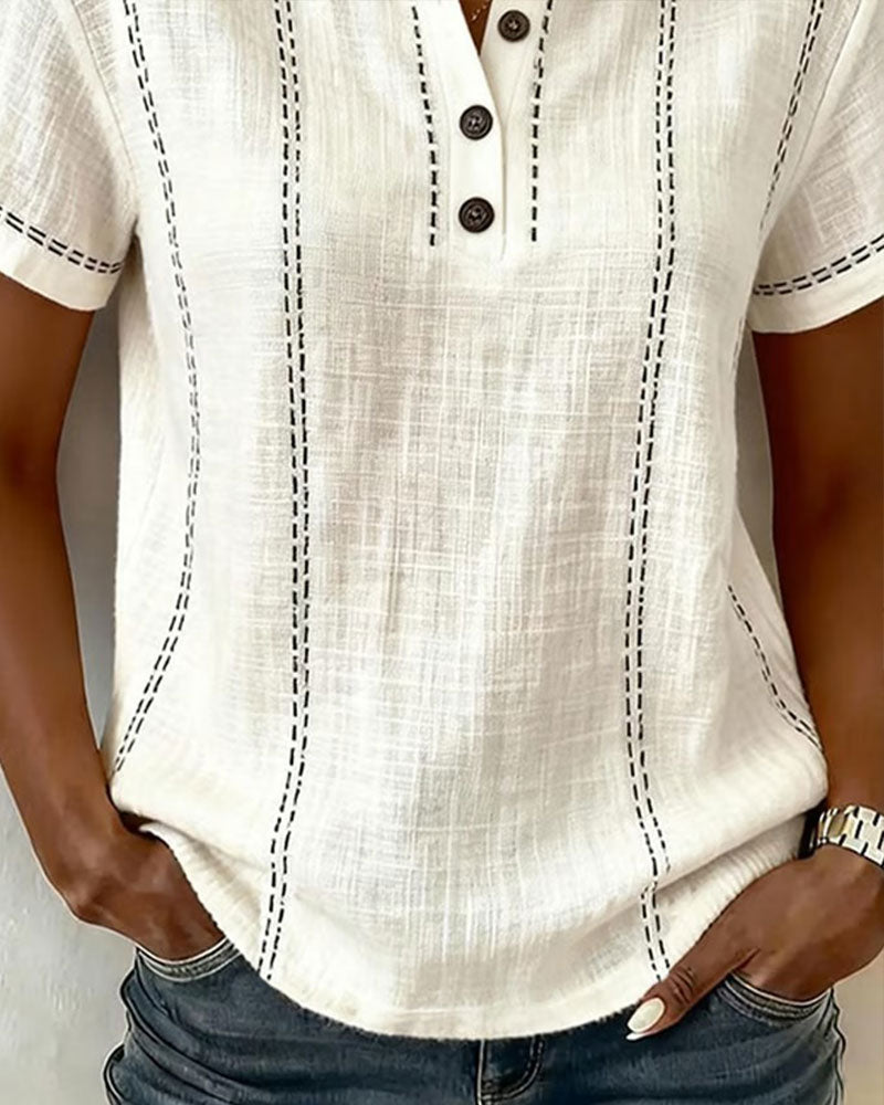 Camiseta Modo Informal Botón Cuello en V