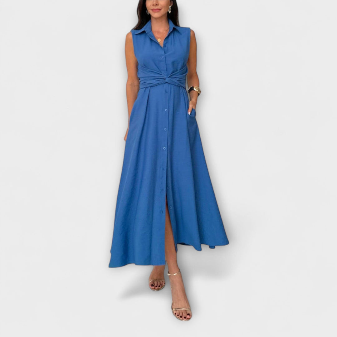 Mira - Impresionante vestido midi con cierre de un solo color y detalle de lazo