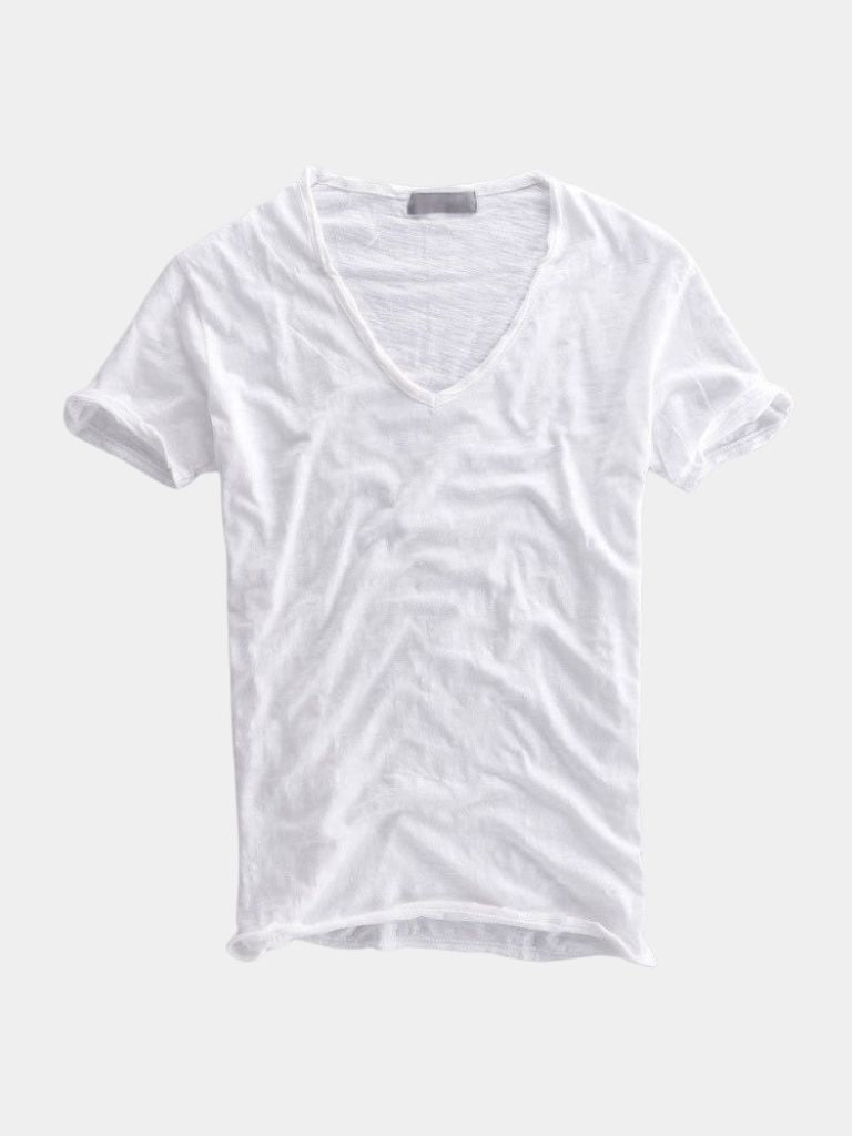 Camiseta Clásica de Lino Blanca con Cuello en V
