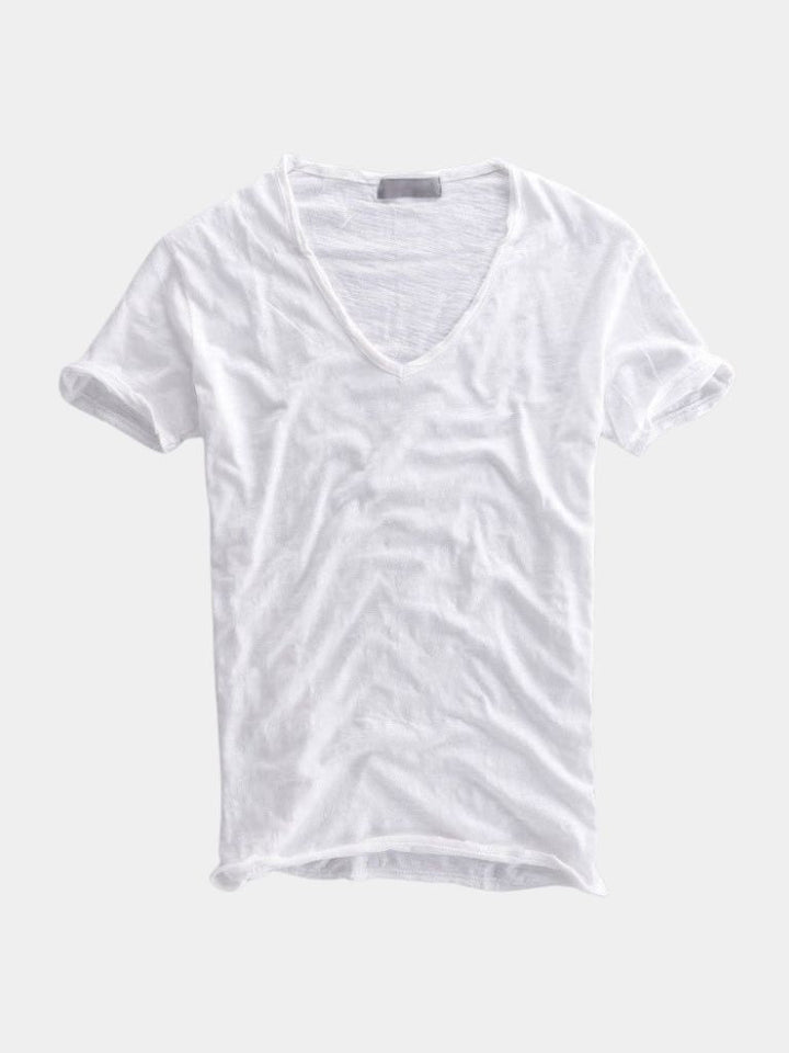 Camiseta Clásica de Lino Blanca con Cuello en V