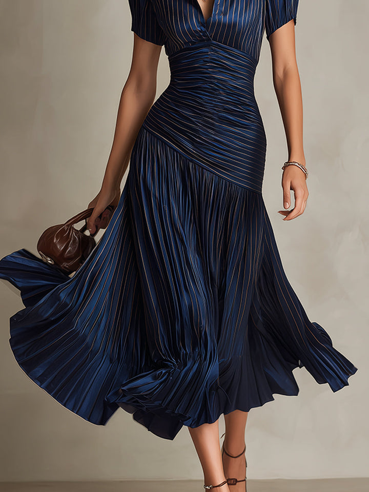 Adriana | Vestido Midi de Satén a Rayas