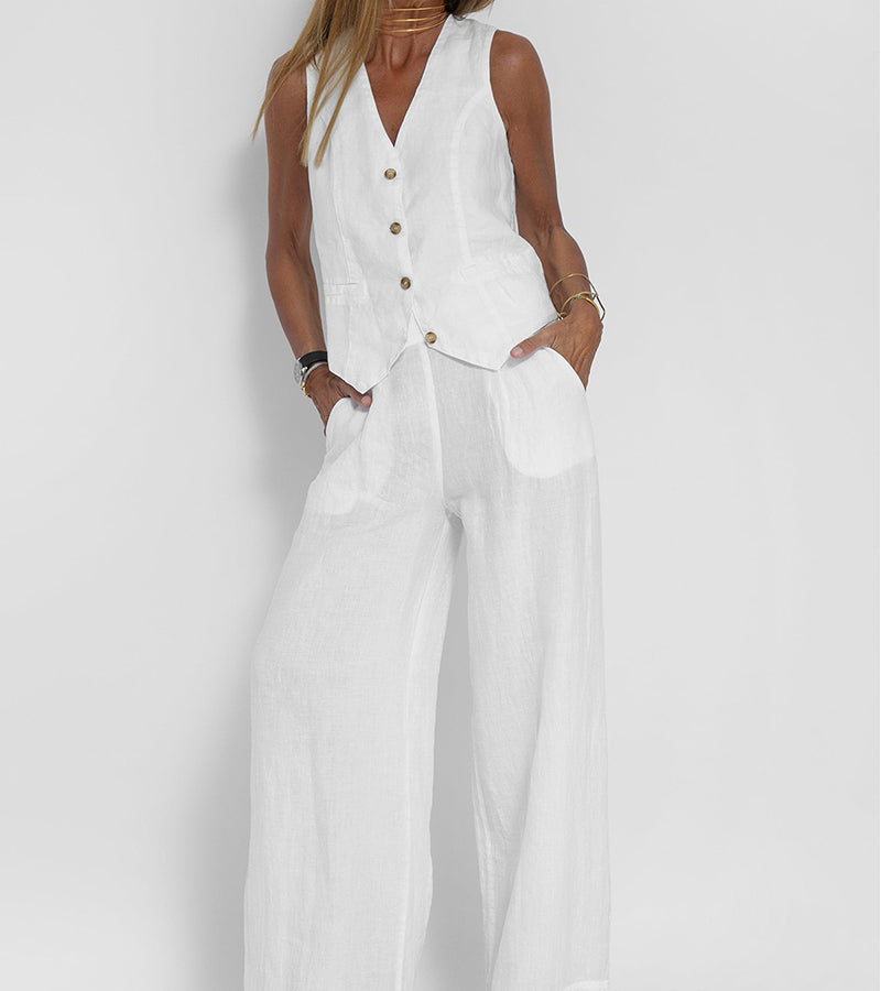 Aira – Conjunto elegante de dos piezas con chaleco y pantalón de pierna ancha