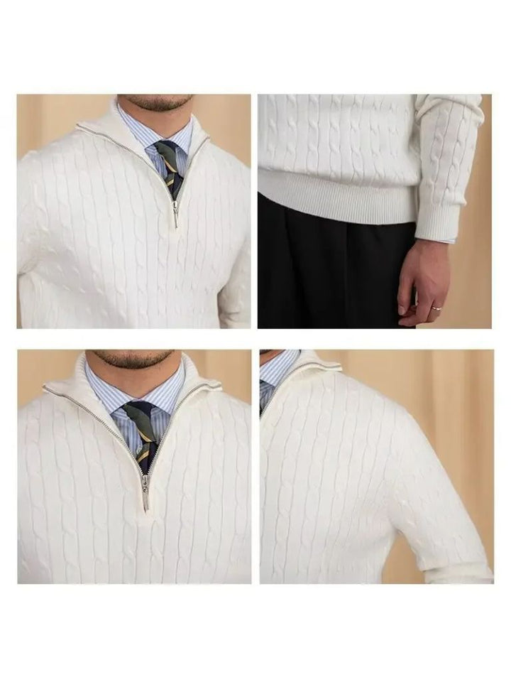 Suéter Premium de Punto Cableado con Cremallera y Cuello