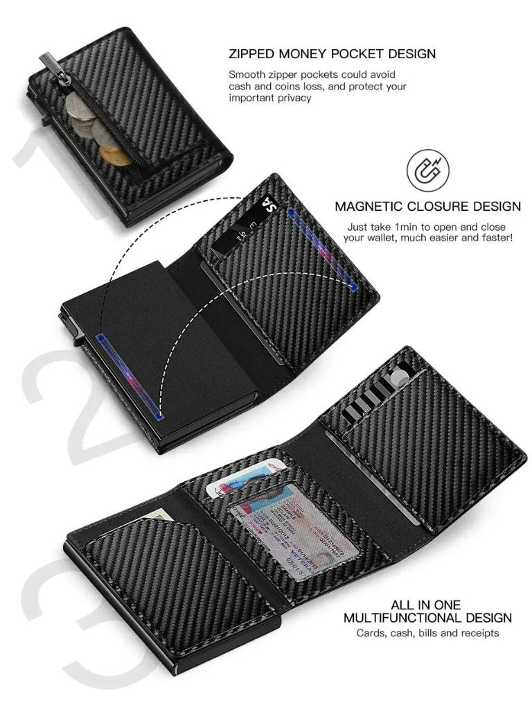 Billetera de Carbono con Soporte para AirTag y Protección RFID