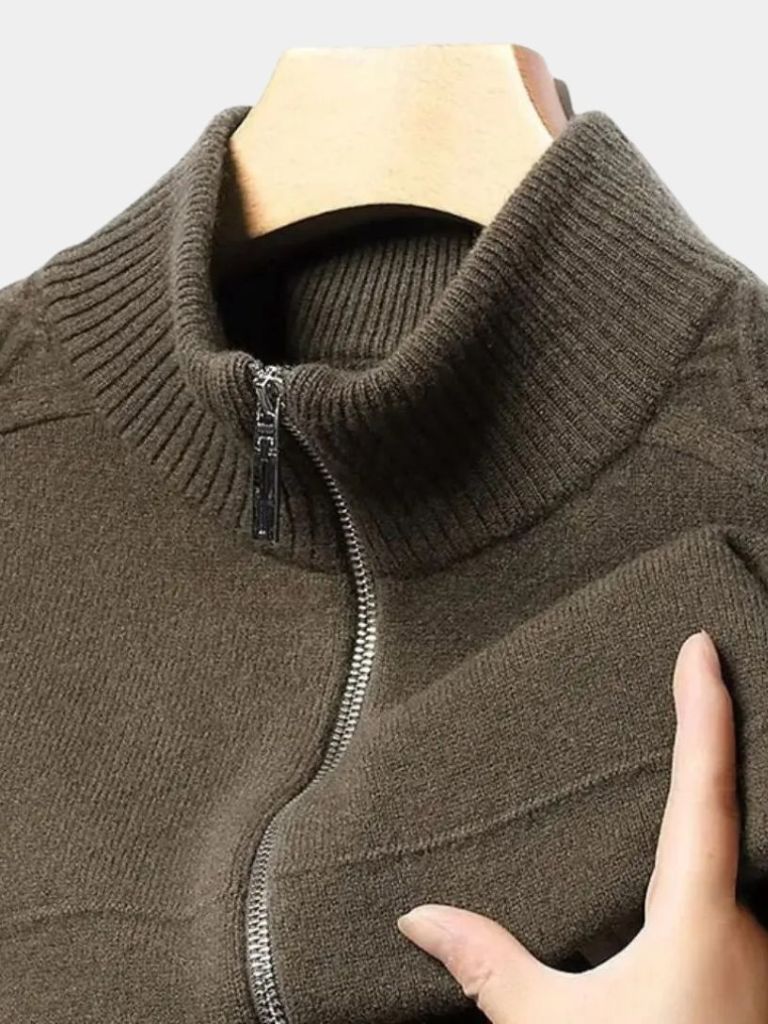 Suéter de Cachemira con Cremallera y Cuello Alto