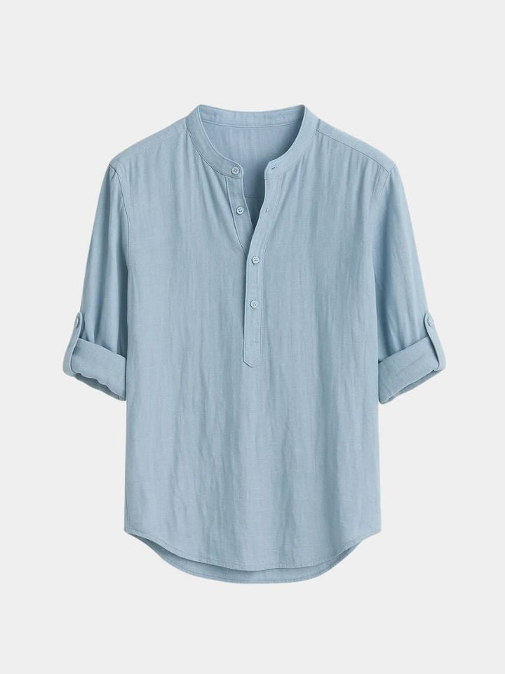 Camiseta Casual de Manga Larga con Cuello Henley