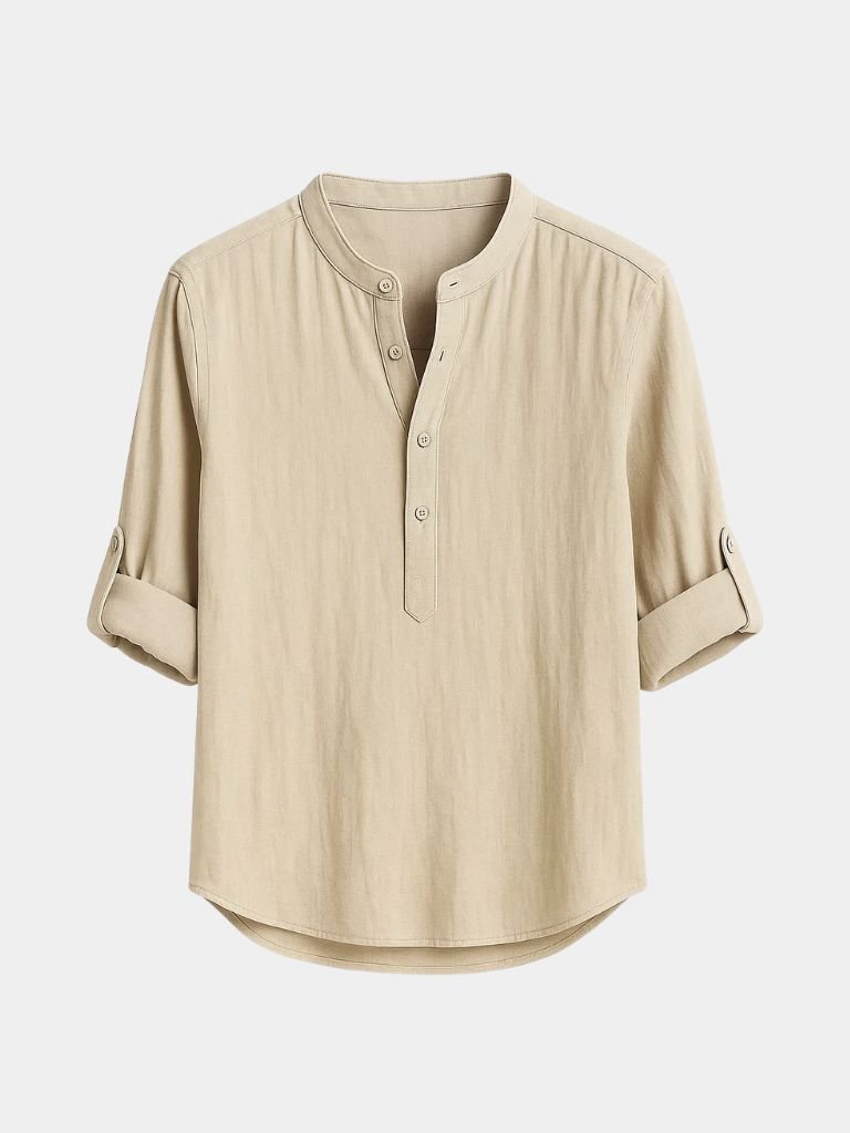 Camiseta Casual de Manga Larga con Cuello Henley