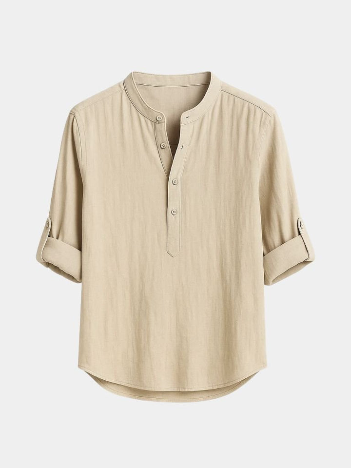 Camiseta Casual de Manga Larga con Cuello Henley