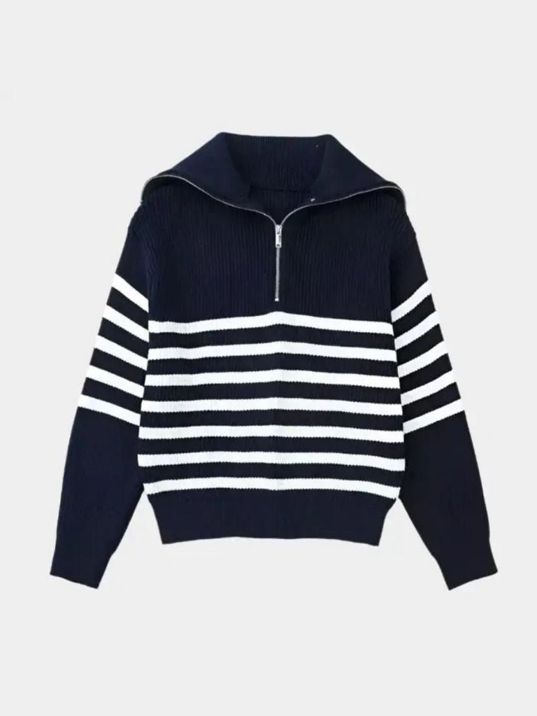 Suéter de Rayas Casual con Cremallera