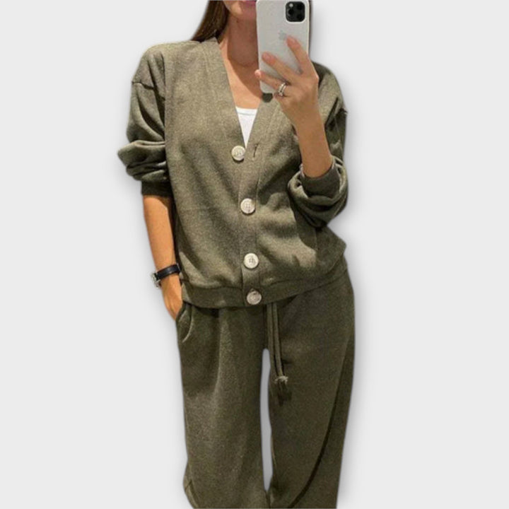 Hedviga - Conjunto de abrigo y pantalones de punto
