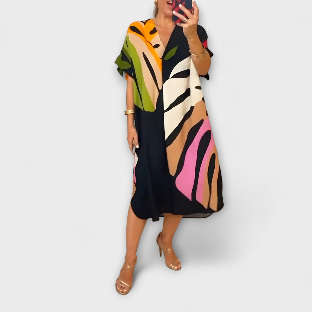 Roos - Vestido casual con estampados coloridos de hojas
