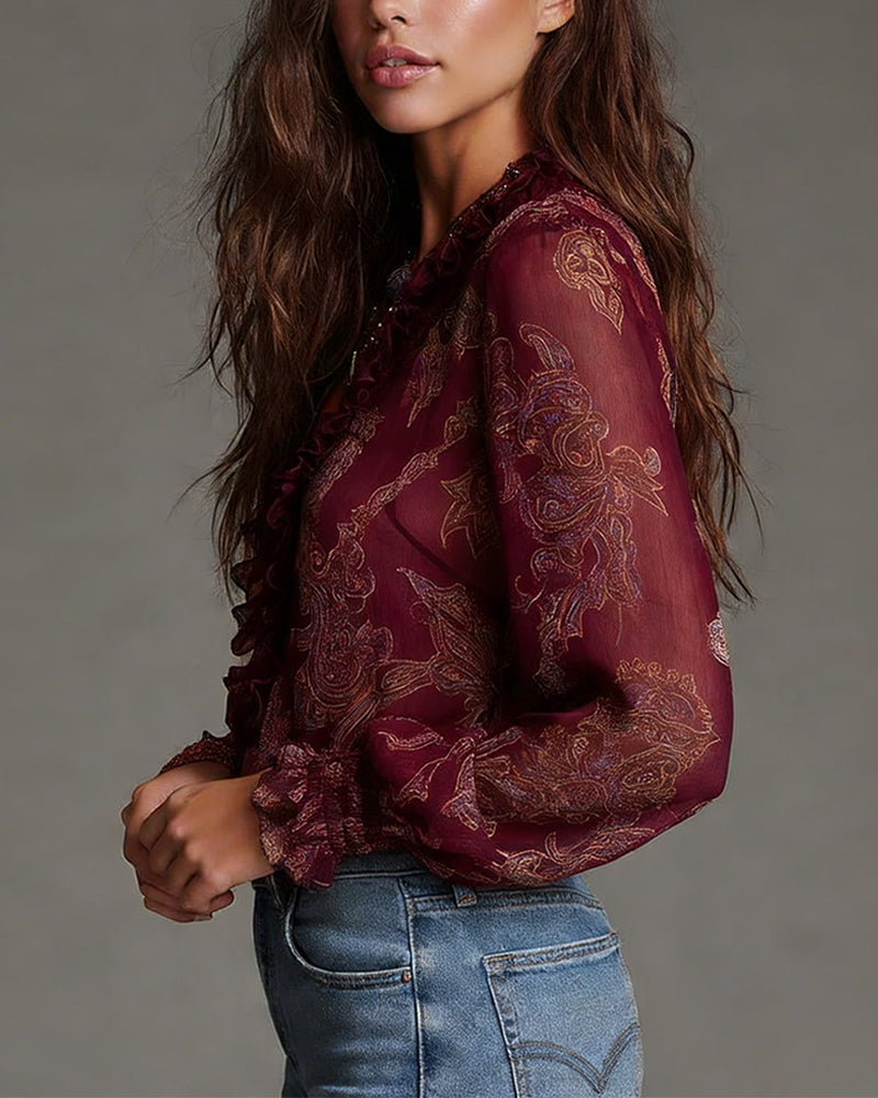 Katie™ | Blusa elegante con media cremallera y volantes