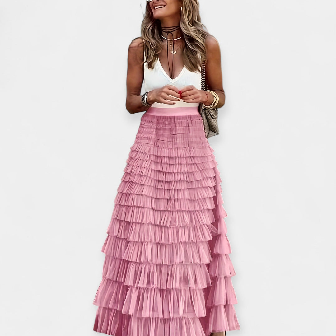 Valerie - Falda Boho con Borde de Satén de Malla