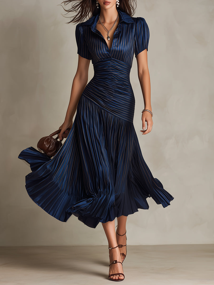Adriana | Vestido Midi de Satén a Rayas