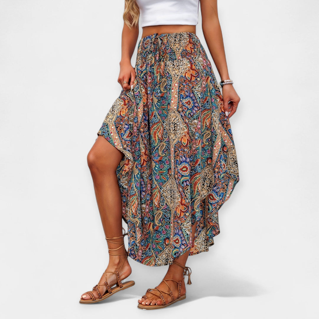 Lucie - Falda midi floral con cintura alta