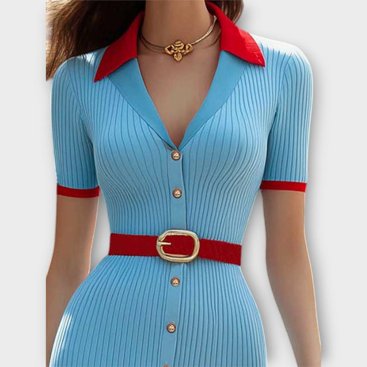 Sina - Vestido ajustado de canalé en azul pastel