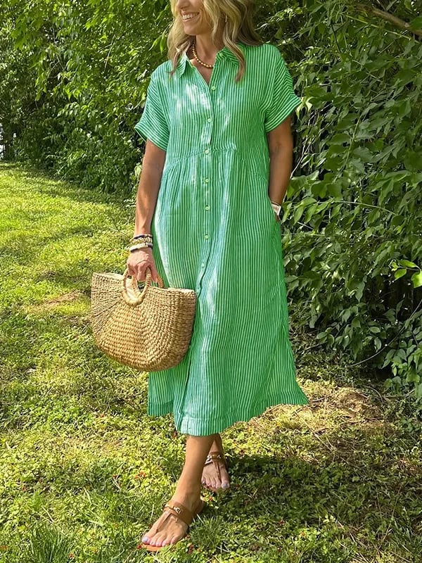 Ishka™ | Vestido Camisero Rayado