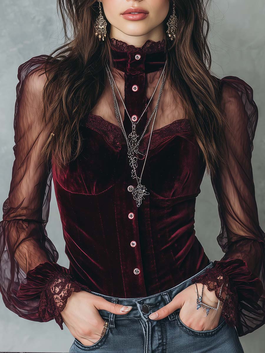 Valera · Blusa de Terciopelo con Mangas Transparentes