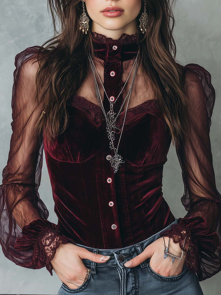 Valera · Blusa de Terciopelo con Mangas Transparentes