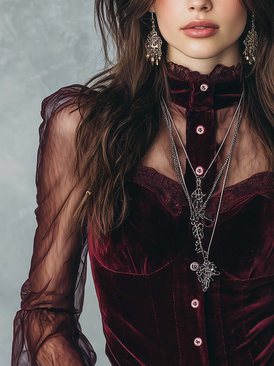 Valera · Blusa de Terciopelo con Mangas Transparentes