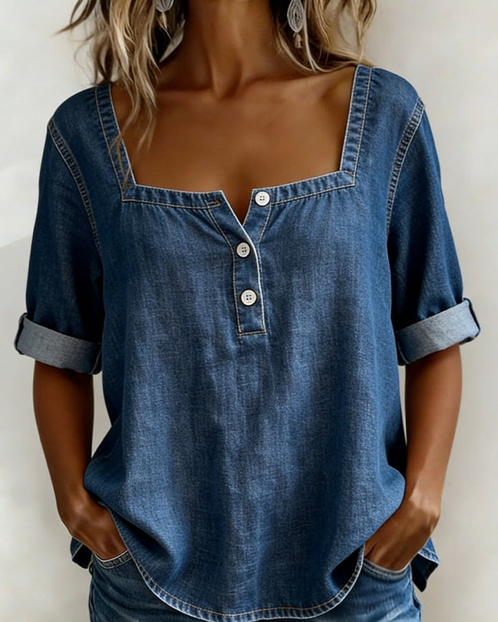 Camisa de denim con cuello cuadrado