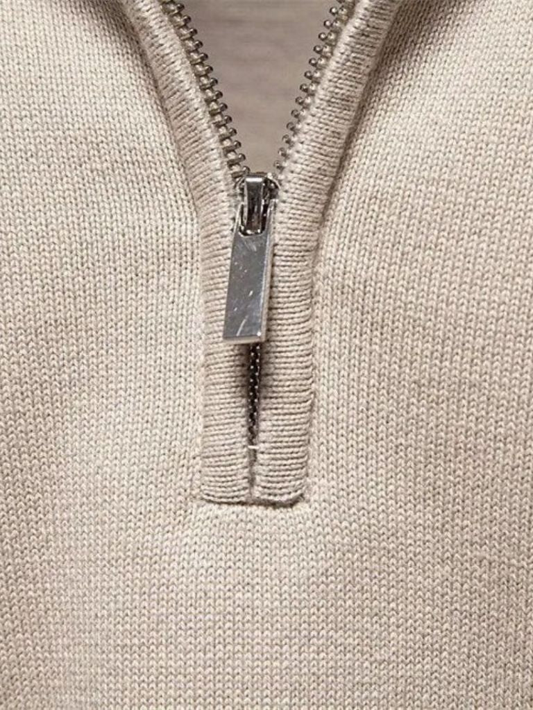 Suéter Cardigan Sólido con Media Cremallera