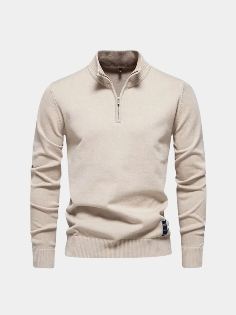 Suéter Cardigan Sólido con Media Cremallera
