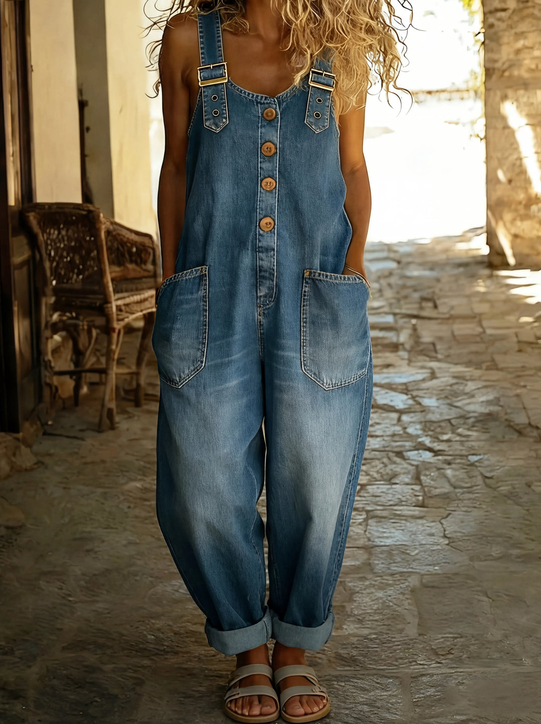 Rocío™ - Mono vaquero casual con hebilla ajustable