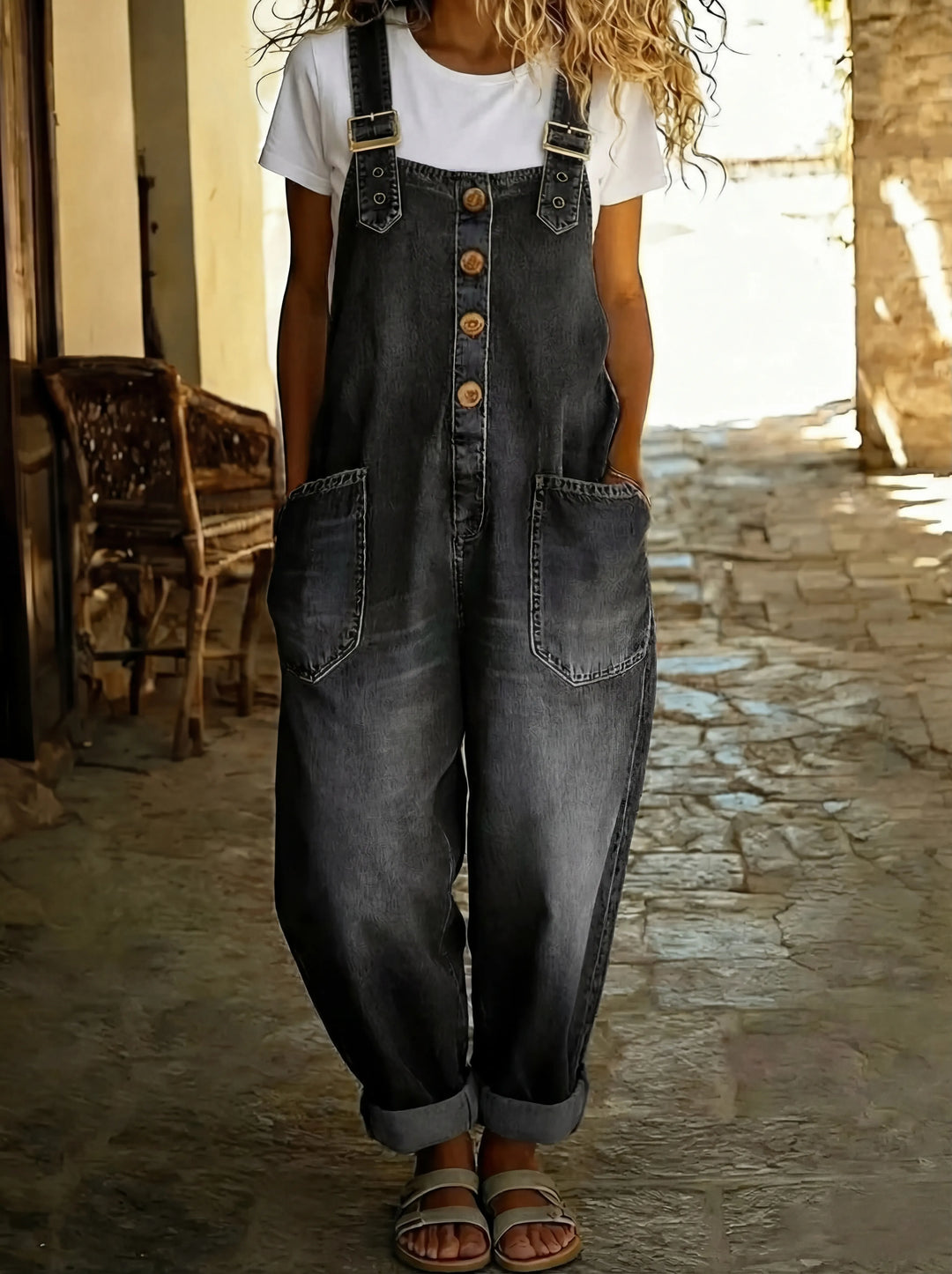 Rocío™ - Mono vaquero casual con hebilla ajustable