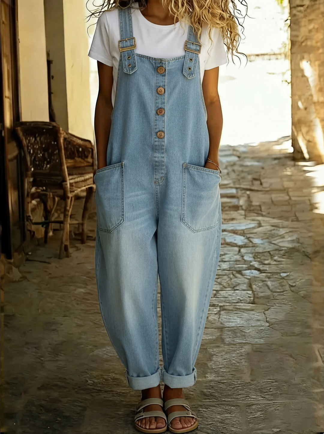 Rocío™ - Mono vaquero casual con hebilla ajustable