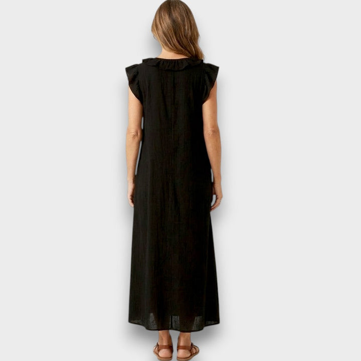 Josette - Vestido Maxi de Lino con Volantes y Escote en V