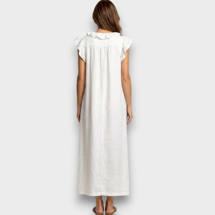 Josette - Vestido Maxi de Lino con Volantes y Escote en V