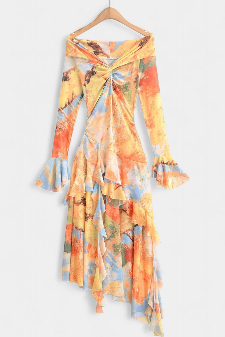 Agentha Falda Larga Asimétrica con Estampado Tie-Dye