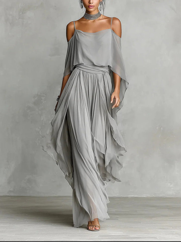 Isabela | Conjunto gris fluido con top de tirantes y pantalones ligeros
