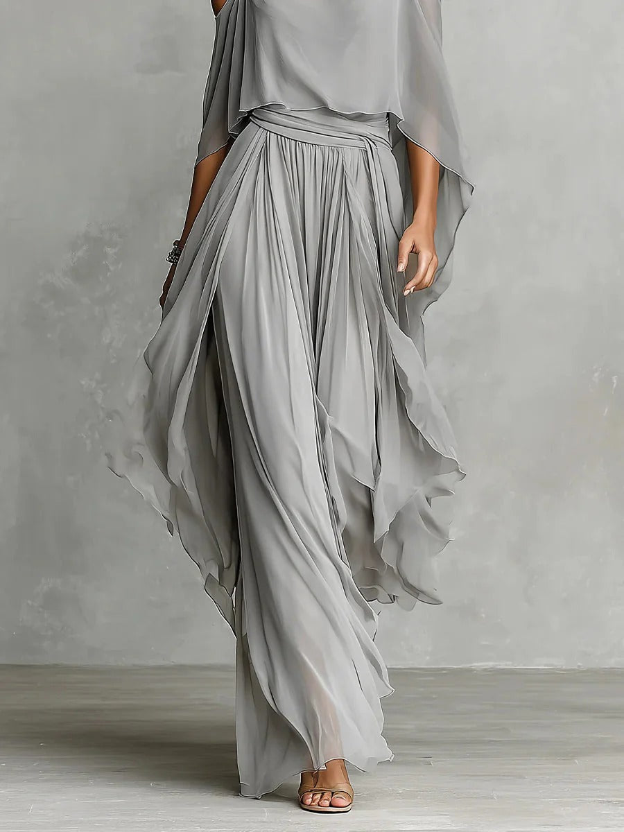 Isabela | Conjunto gris fluido con top de tirantes y pantalones ligeros