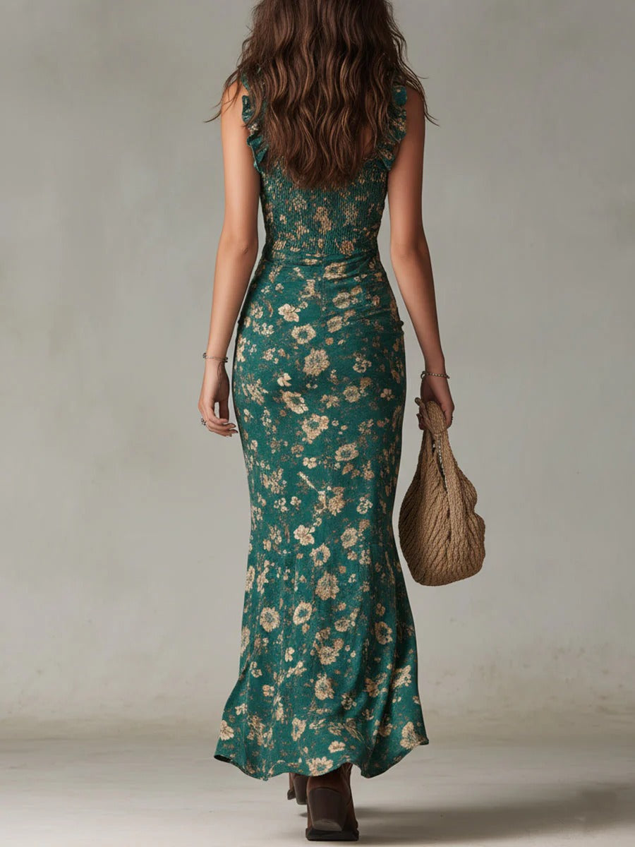 Zara | Vestido Maxi Floral Bohemio con Fruncidos y Abertura Lateral
