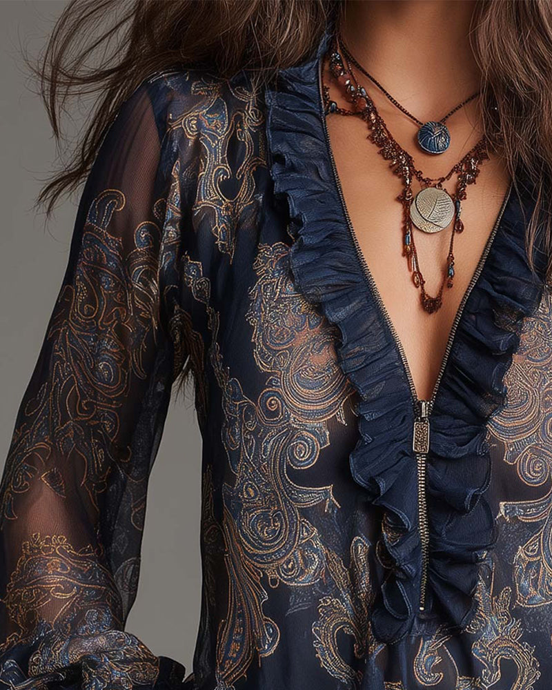 Katie™ | Blusa elegante con media cremallera y volantes