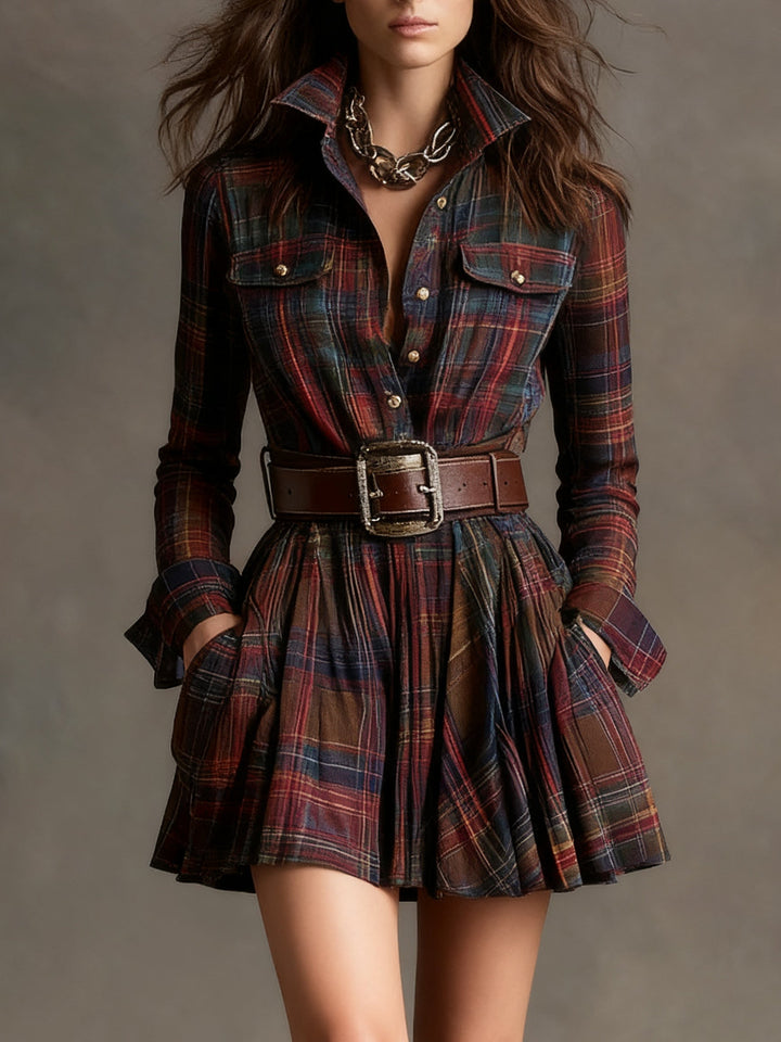 Bárbara · Vestido corto camisero de cuadros