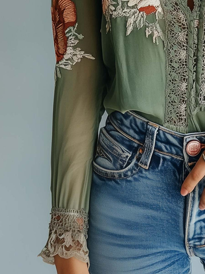 Rocío · Blusa floral bohemia con encaje