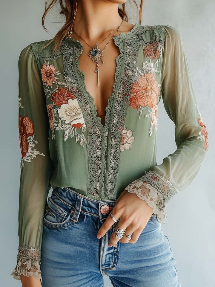 Rocío · Blusa floral bohemia con encaje
