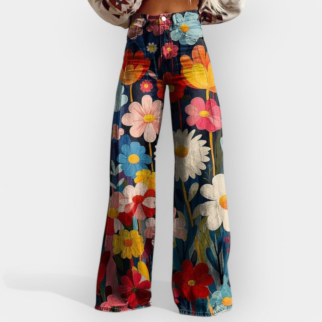 Laura - Pantalones de flores con perneras anchas