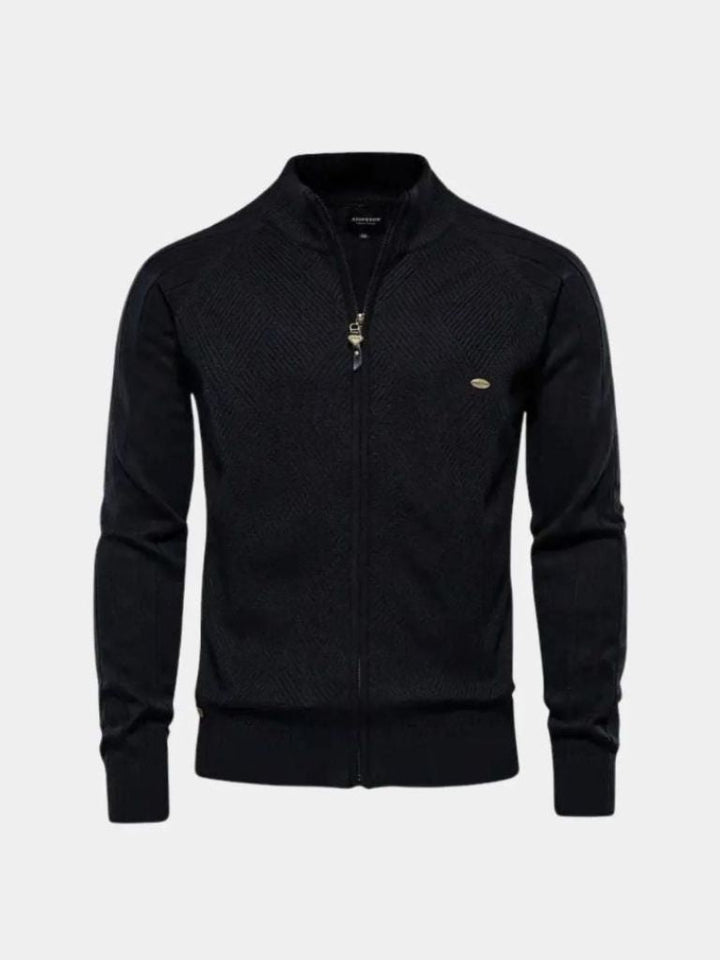 Suéter Cárdigan Jacquard de Color Sólido con Cremallera