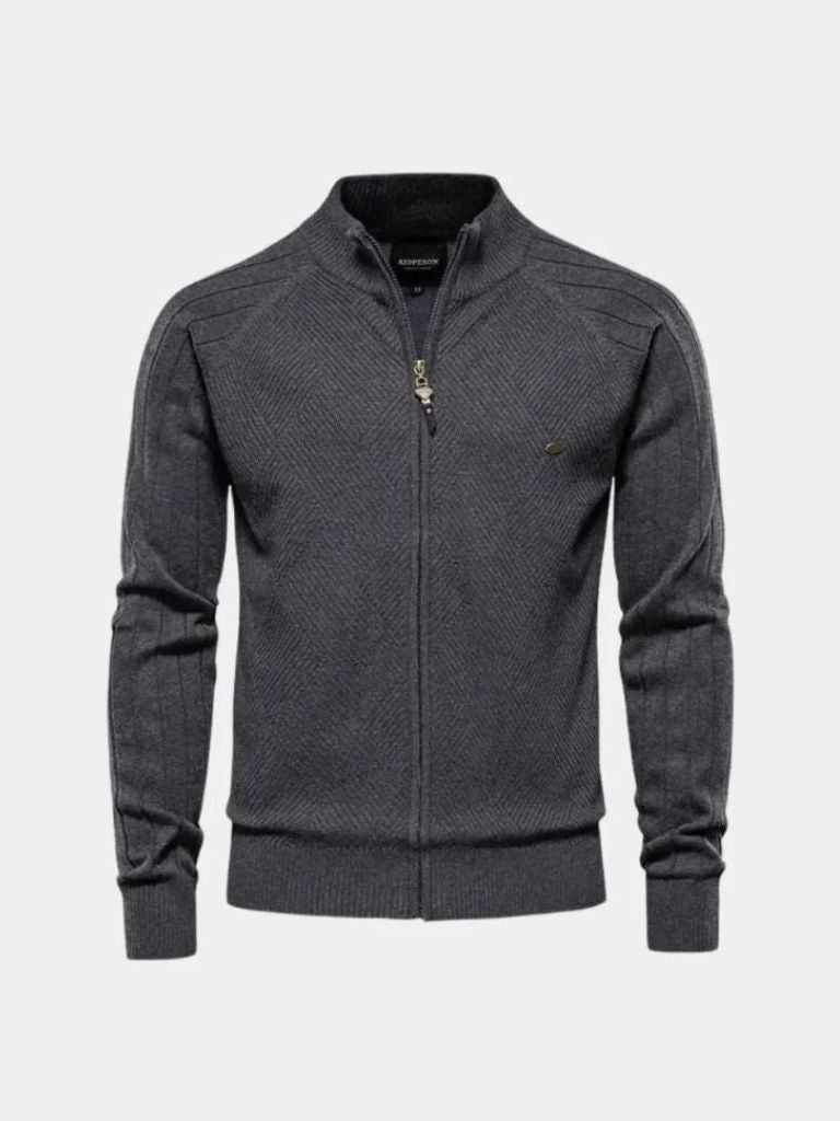Suéter Cárdigan Jacquard de Color Sólido con Cremallera