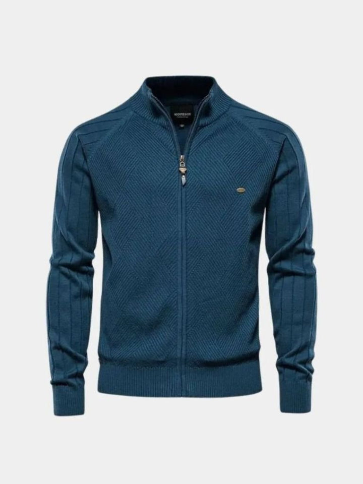 Suéter Cárdigan Jacquard de Color Sólido con Cremallera