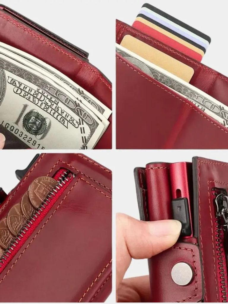 Antifraude: Cartera Magnética de Cuero con Diseño de Cruz y Corona