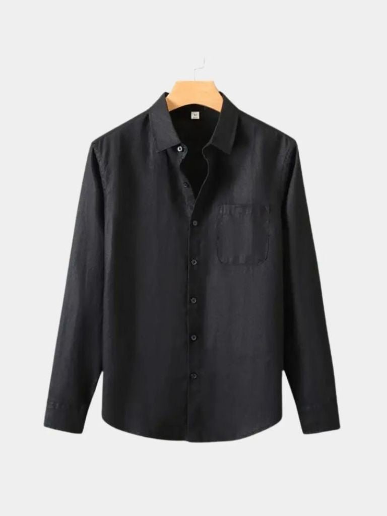 Camisa de Lino Básica de Manga Larga