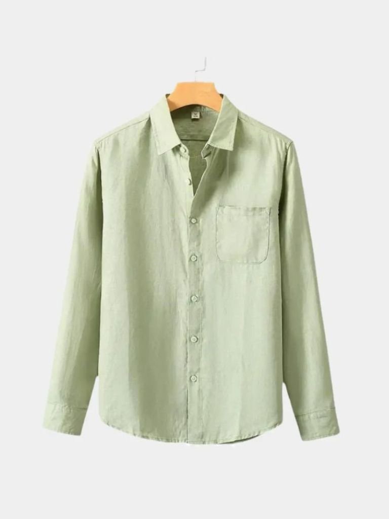 Camisa de Lino Básica de Manga Larga