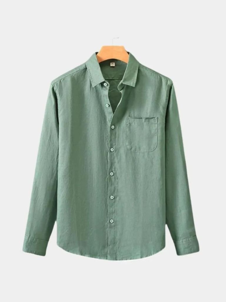 Camisa de Lino Básica de Manga Larga