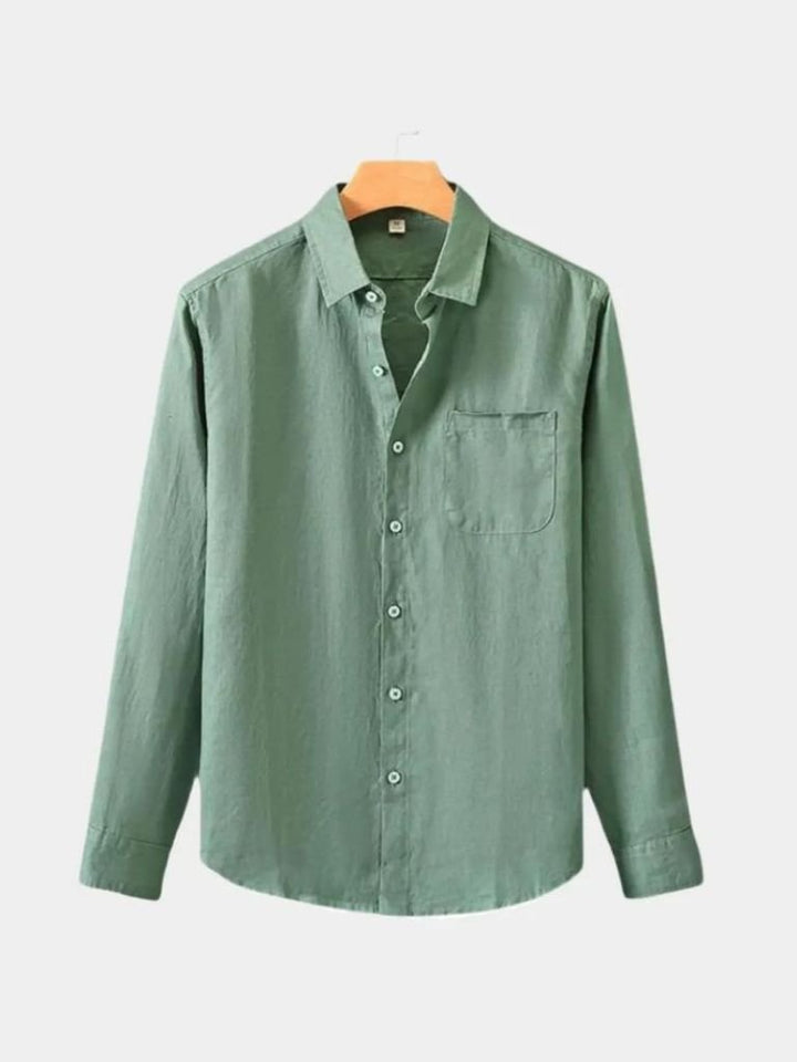 Camisa de Lino Básica de Manga Larga