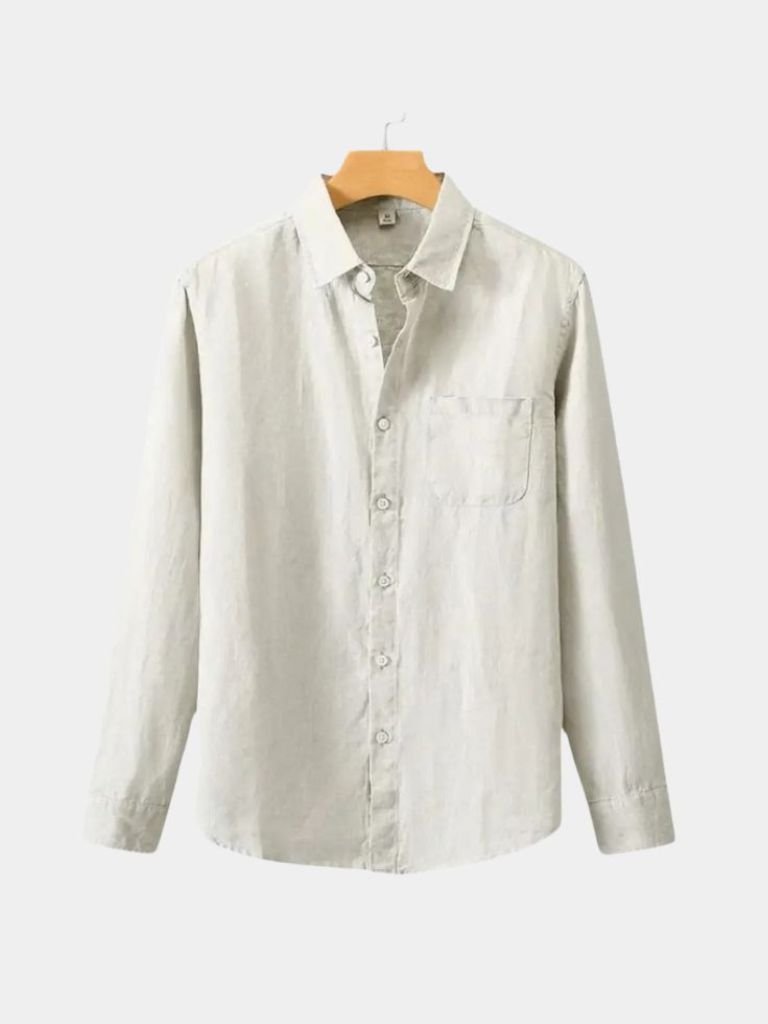 Camisa de Lino Básica de Manga Larga